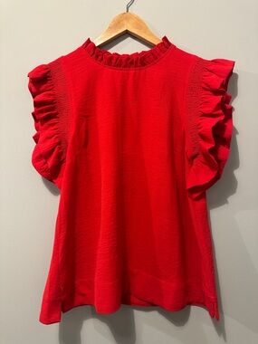 JODIFL Red Ruffle Sleeve Blouse
